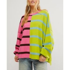 Free People colorblock striped oversized pullover sweater
